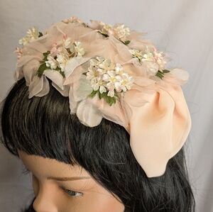 Vintage Girl's Bandeau Easter Tea Party Hat Flowers Spring